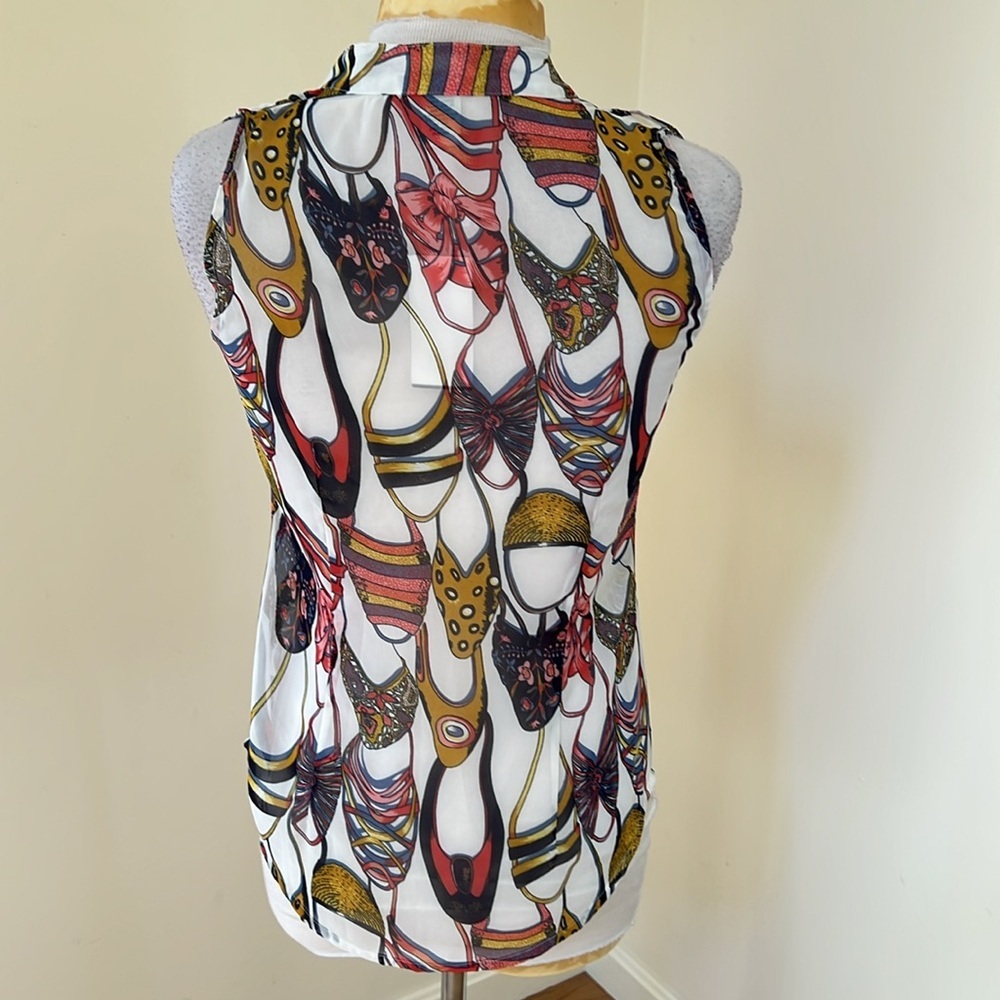 New! Cache small white multi ruffled front button… - image 3